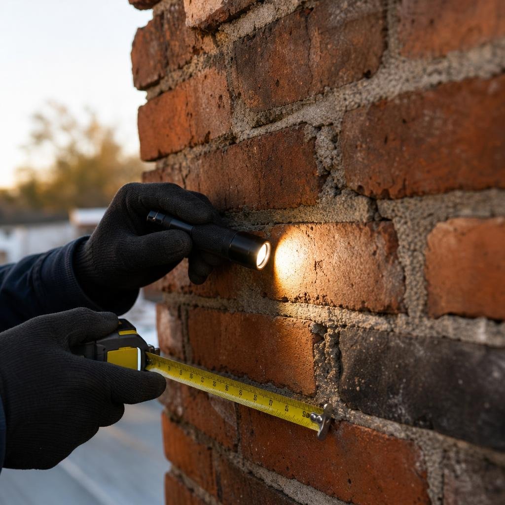 Technician measuring a chimney flue for a new cap or damper