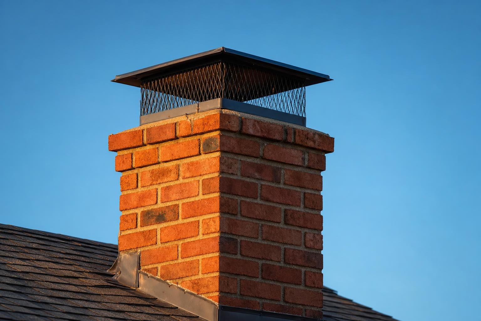 Chimney cap installed on a rooftop flue