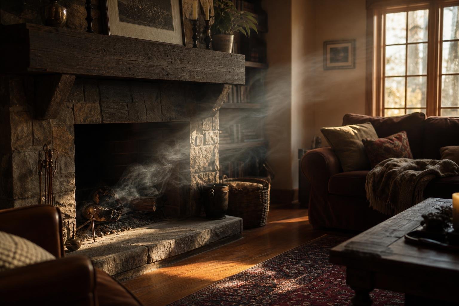 Smoke backing up into a living room from a fireplace