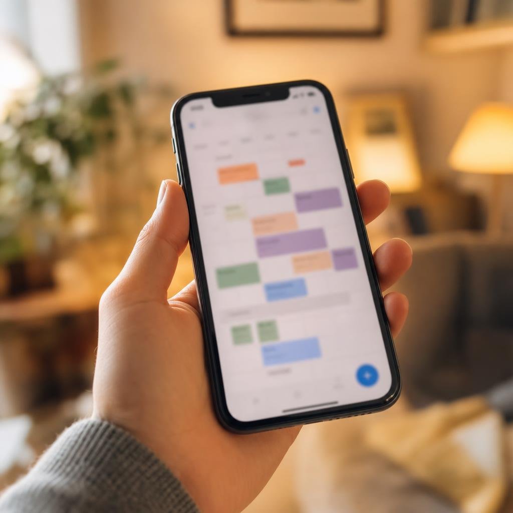 Hand holding a smartphone to book a chimney service appointment